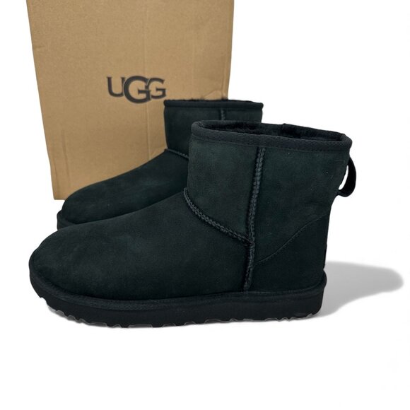 UGG Classic Mini II Boots Women’s Black Sheepskin Suede Winter Ankle Boots - Picture 6 of 15